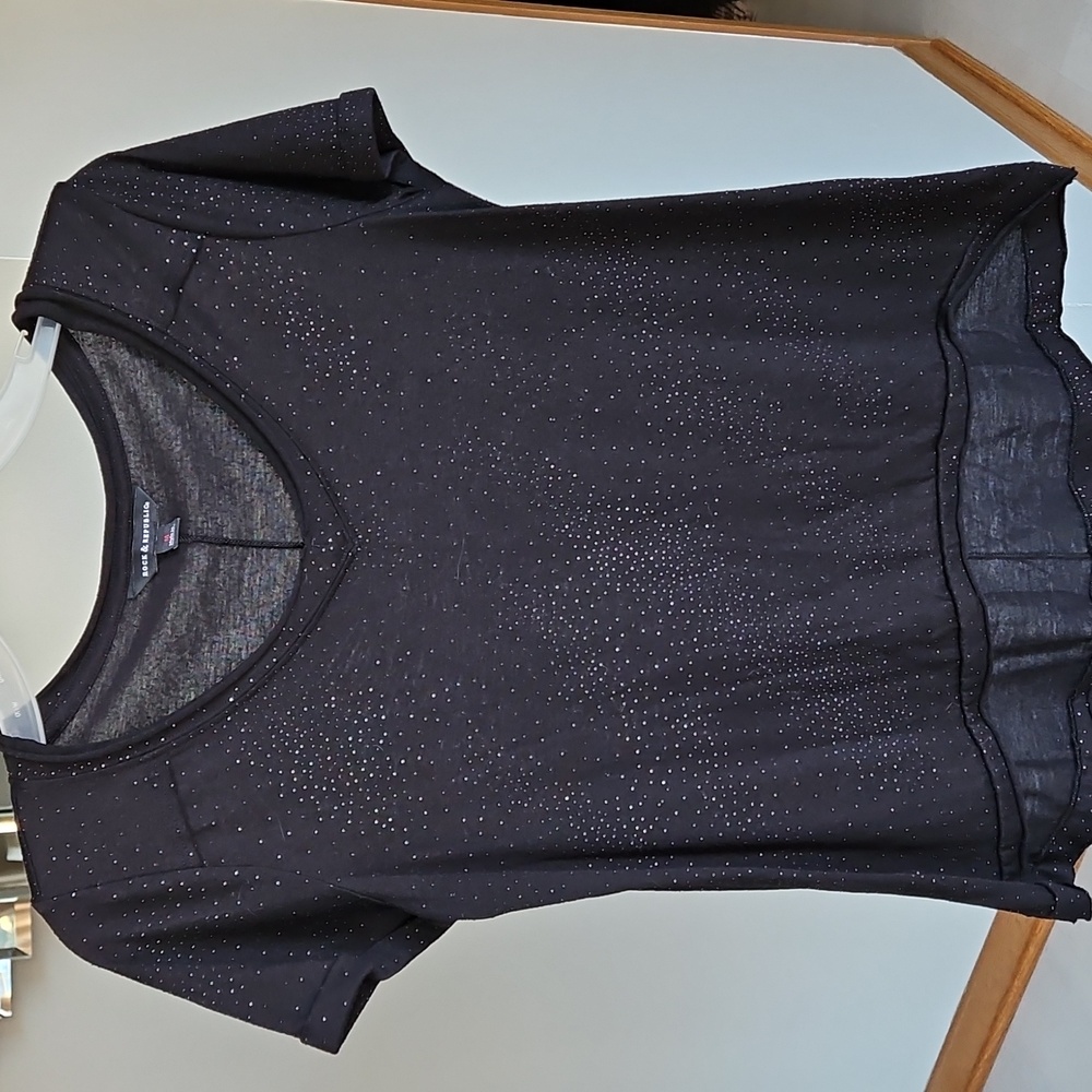 Rock & Republic Black Glitter Embellished Short Sleeve Tee